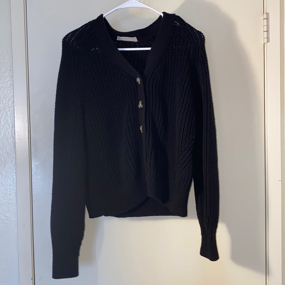 Everlane Texture Cotton Cardigan in Black, size large